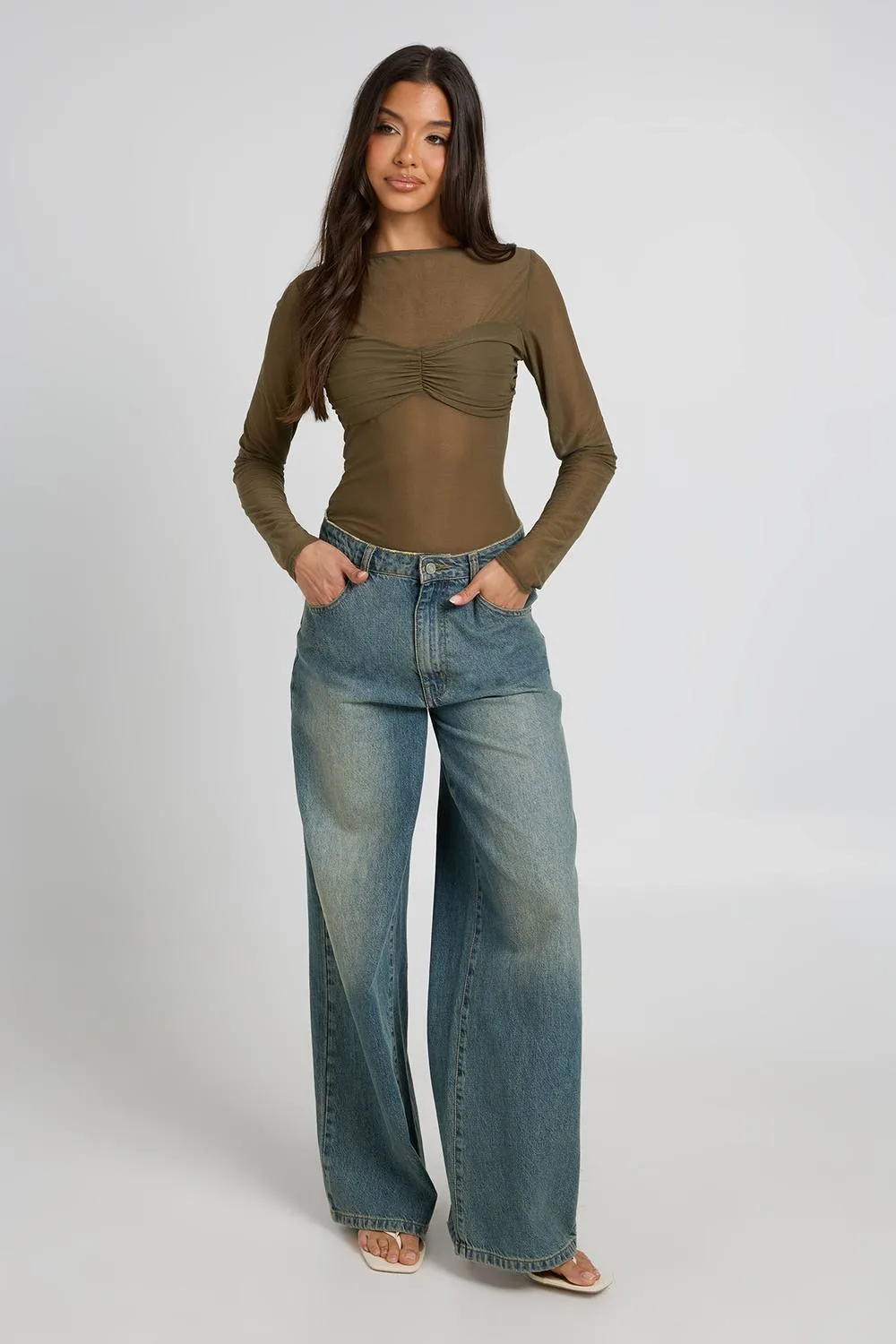 Sheer Bust Detail Long Sleeve Top by boohoo