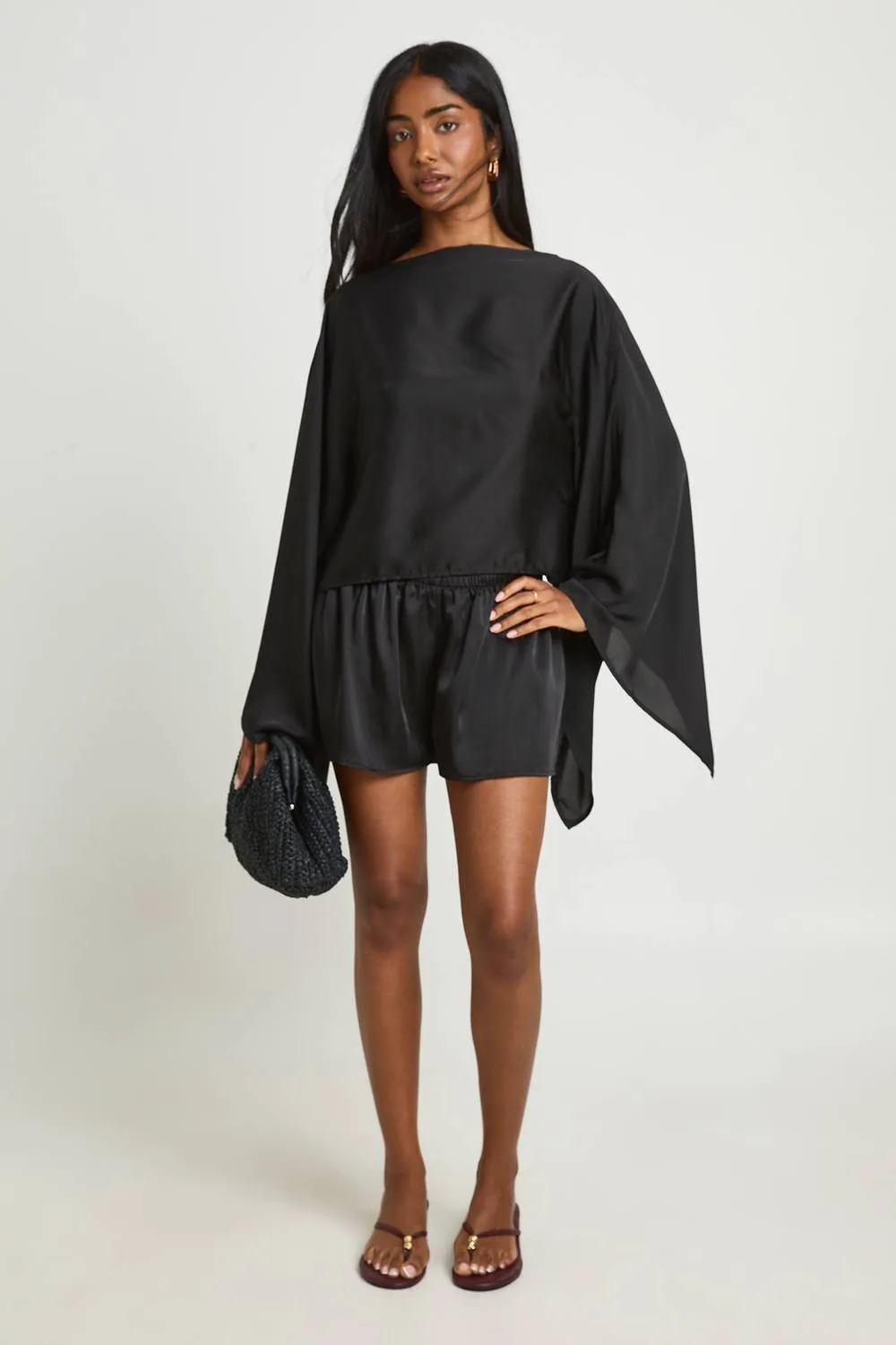 Satin Cape Top & Flippy Short Co-Ord by boohoo