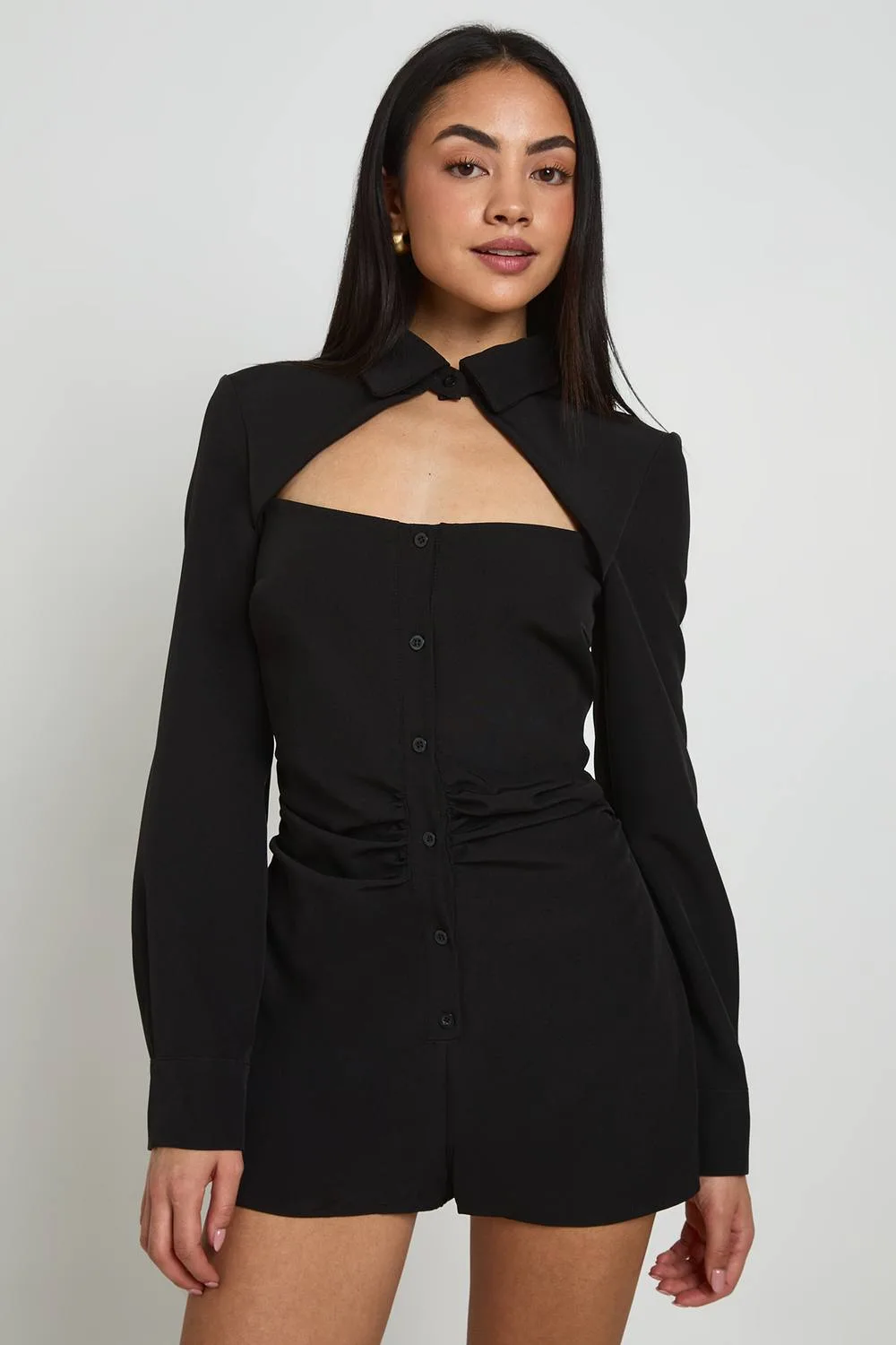 Cut Work Collar Detail Tailored Playsuit