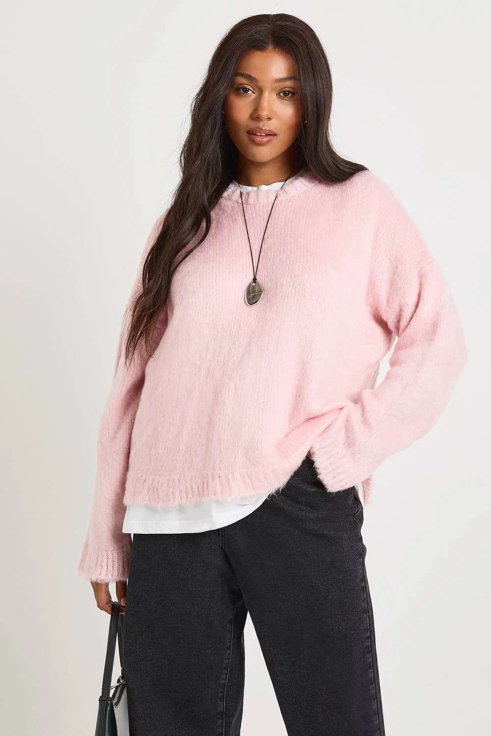 Fluffy Crew Neck Oversized Jumper by boohoo