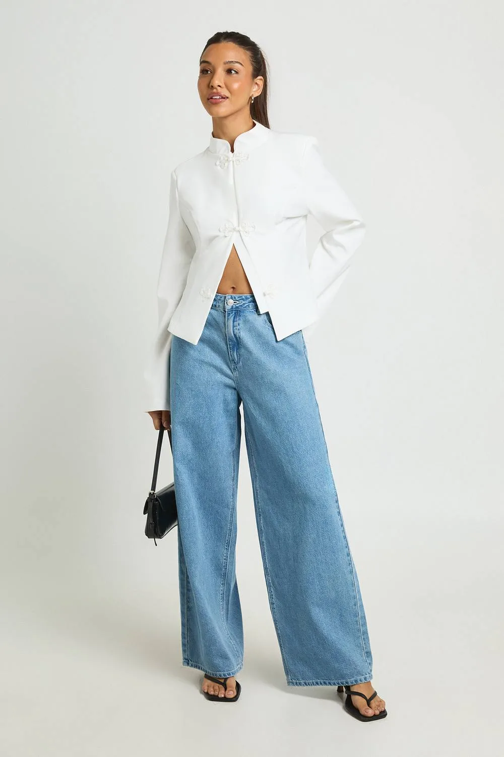 Trim Detail High Collar Blazer by boohoo