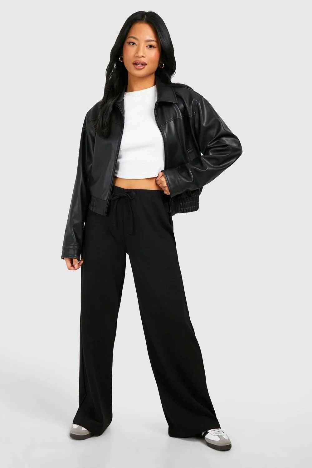 Tie Waist Wide Leg Trouser by boohoo
