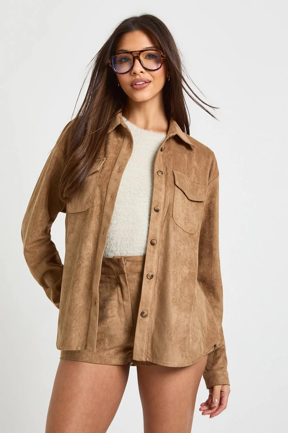Faux Suede Oversized Shirt by boohoo