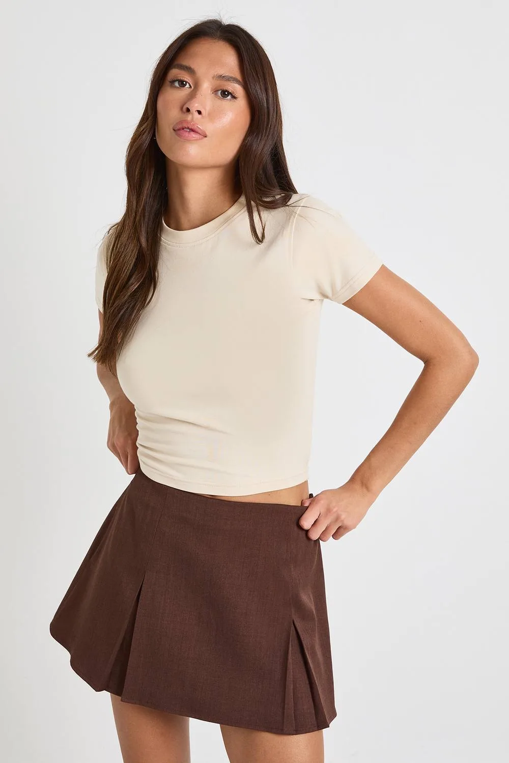 Woven Pleated Skort by boohoo