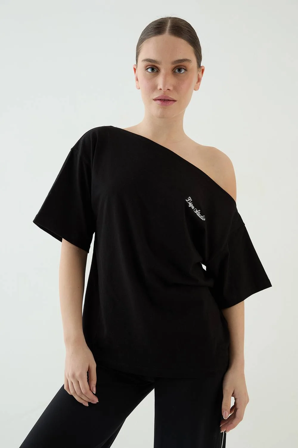 Script Off-The Shoulder T-Shirt by DSGN Studio