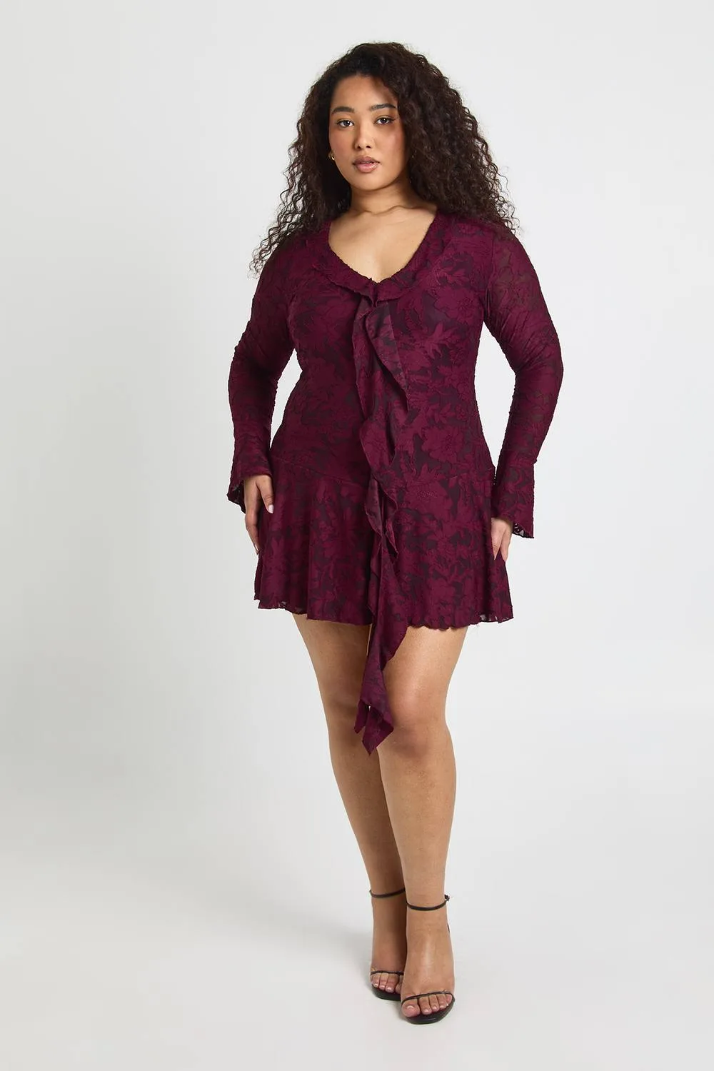 Burnout Floral Ruffle Front Mini Dress by boohoo