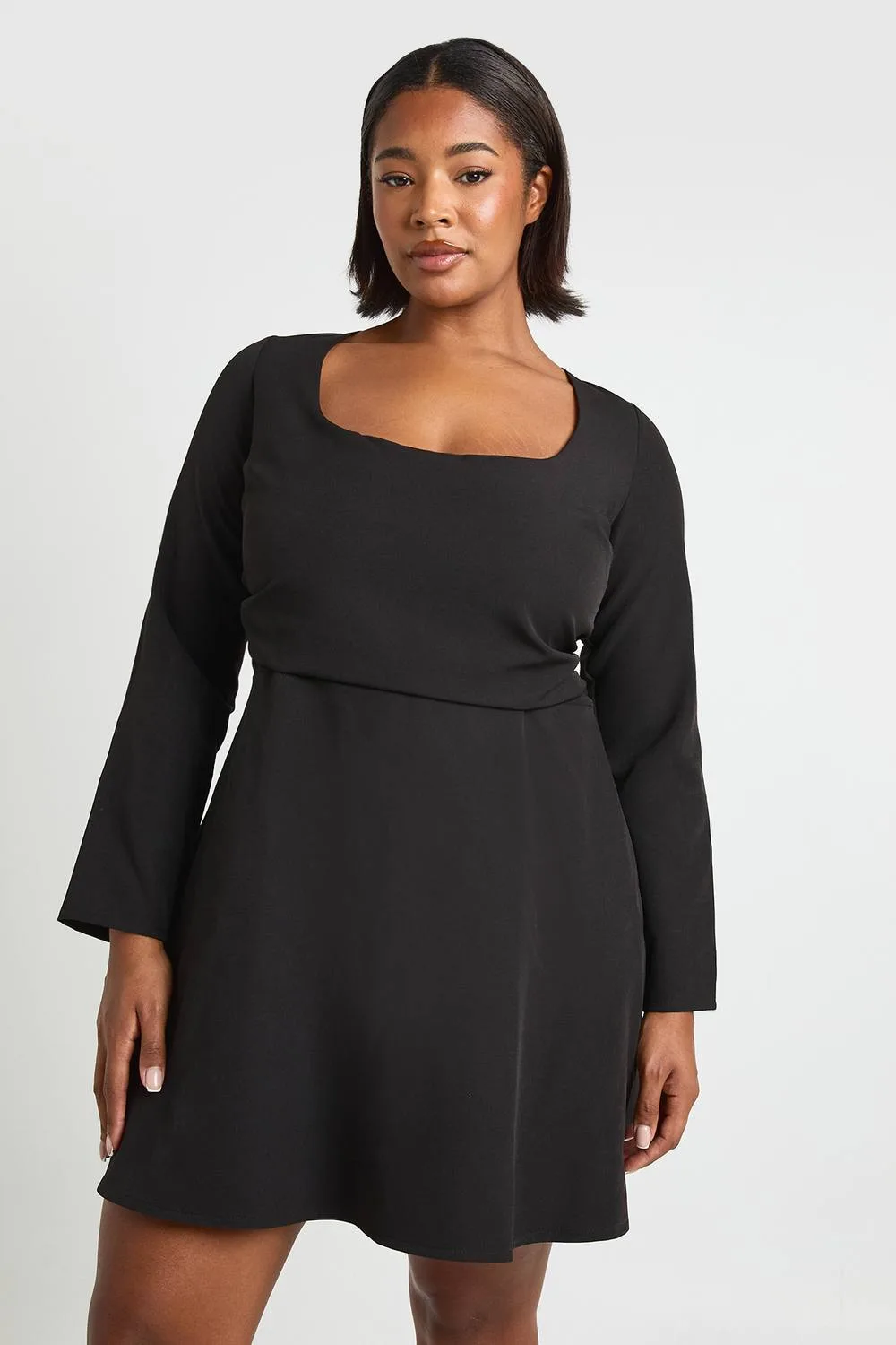 Scoop Neck Ruched Waist Skater Dress by boohoo