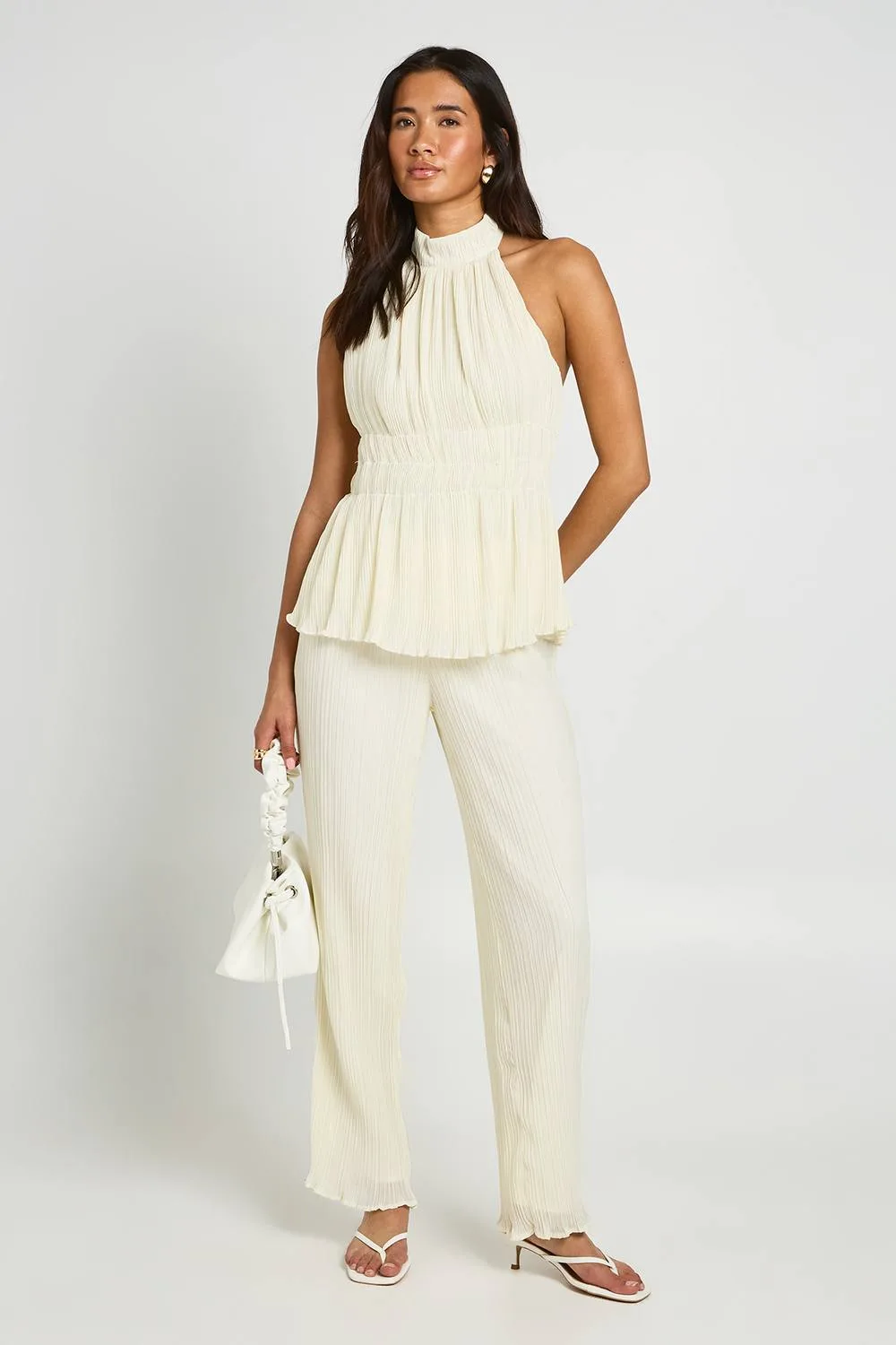 Plisse Wide Leg Trouser by boohoo