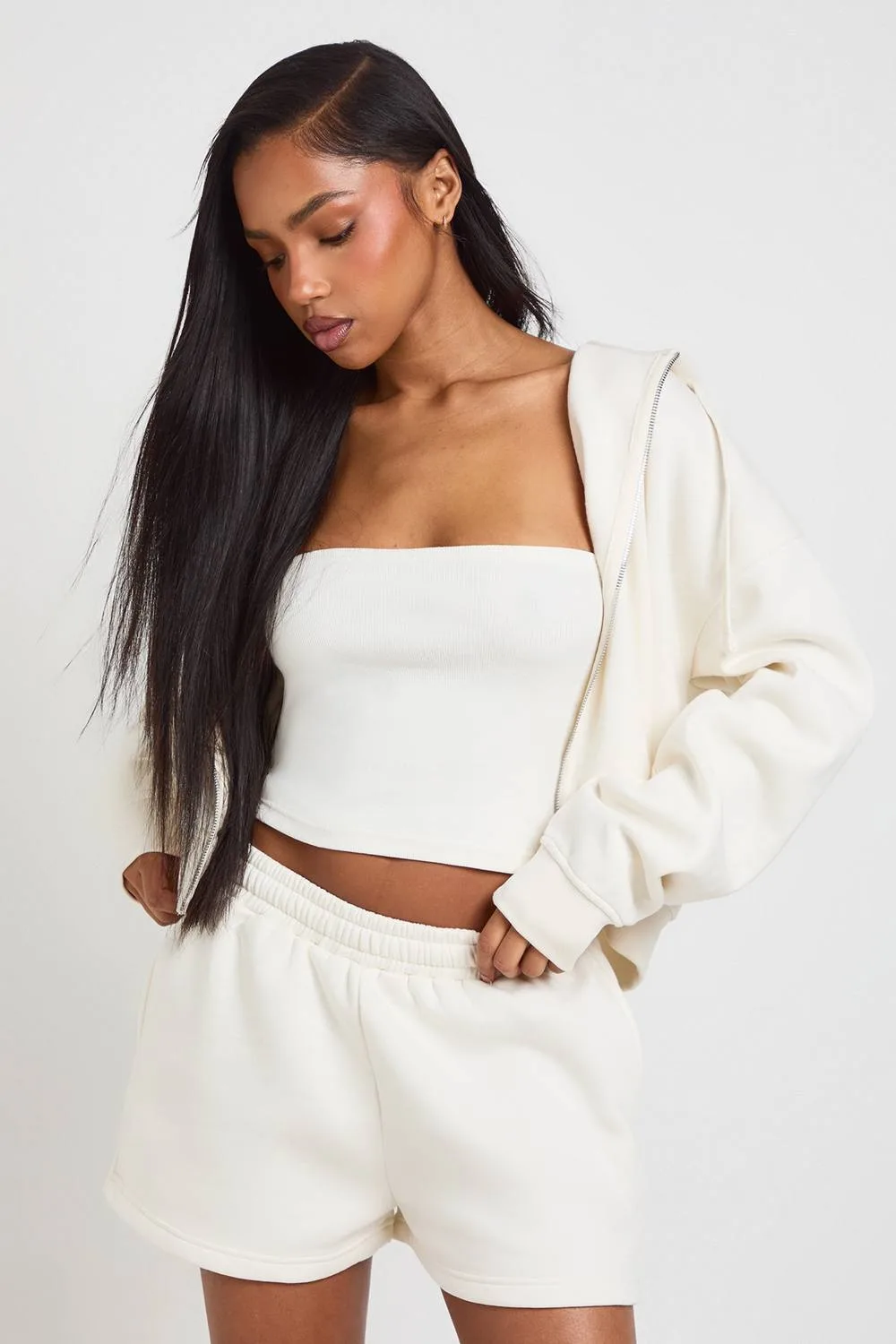 3 Piece Bandeau Hooded Short Tracksuit