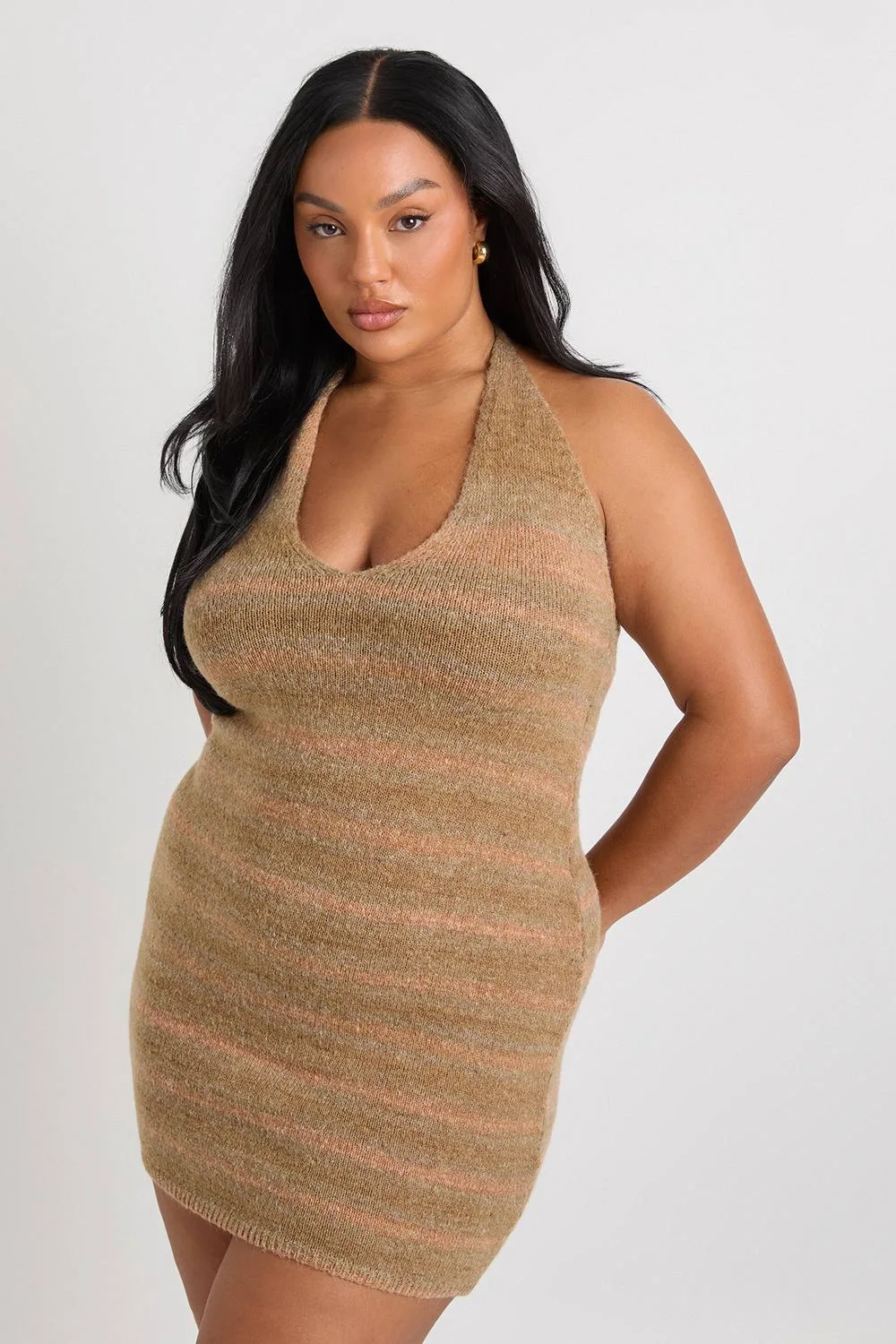 Cowl Knitted Buckle Dress - Stone