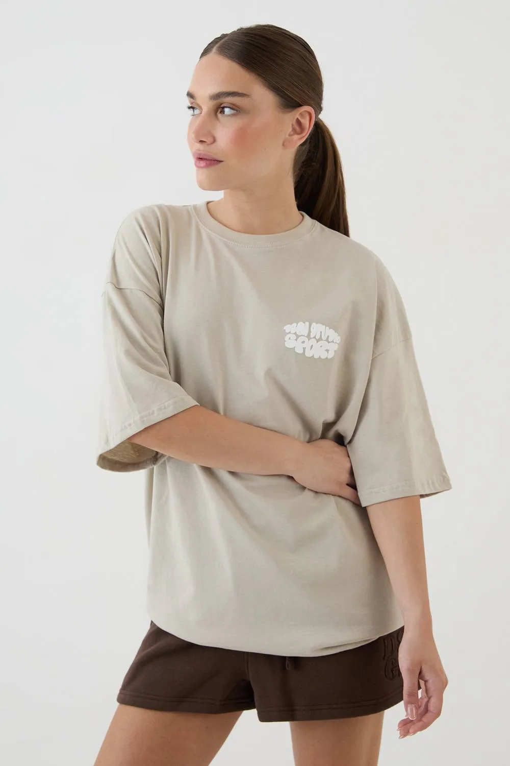 Sport Bubble Print Oversized T-Shirt - Stone by DSGN Studio