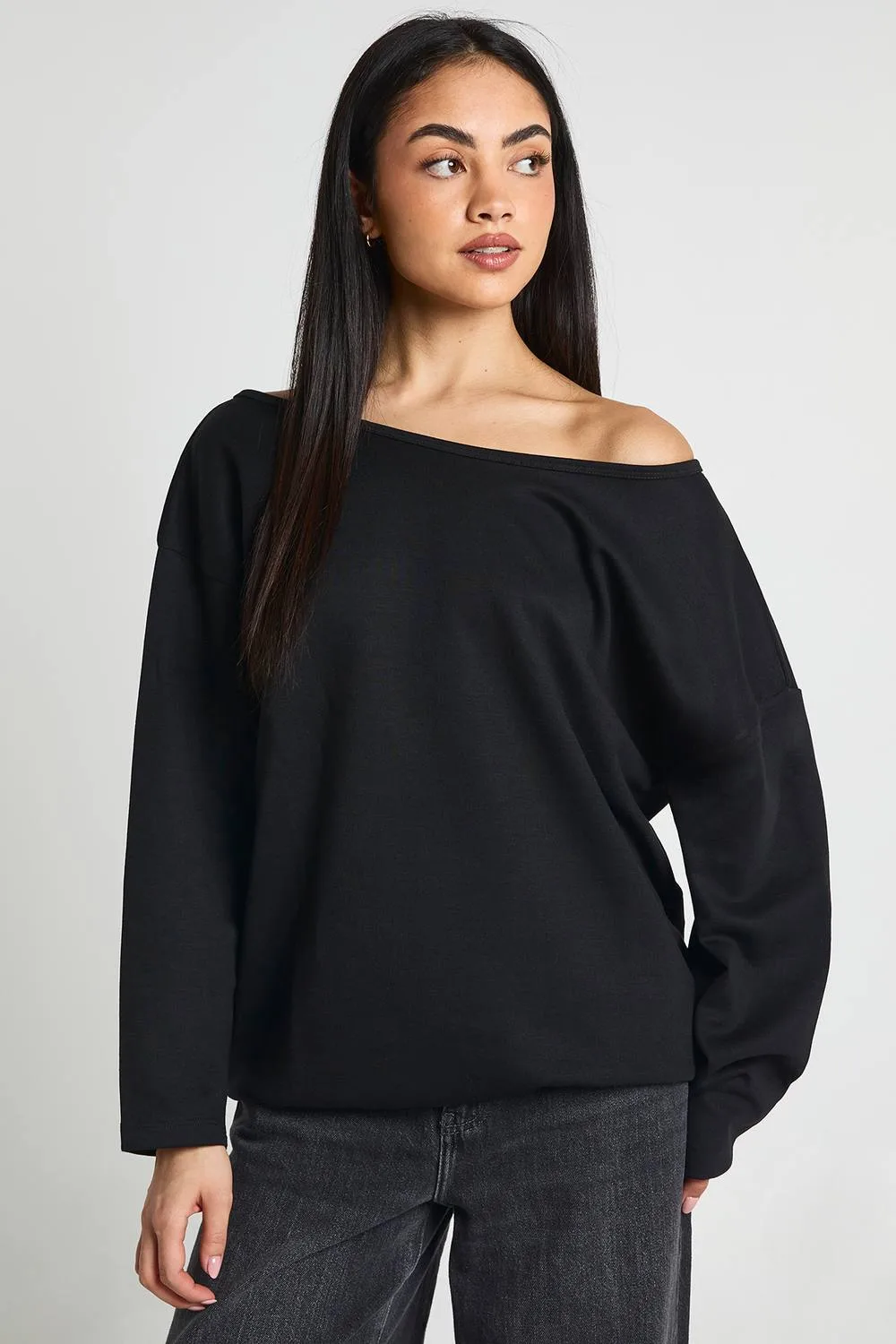Interlock Off-Shoulder Sweatshirt by boohoo
