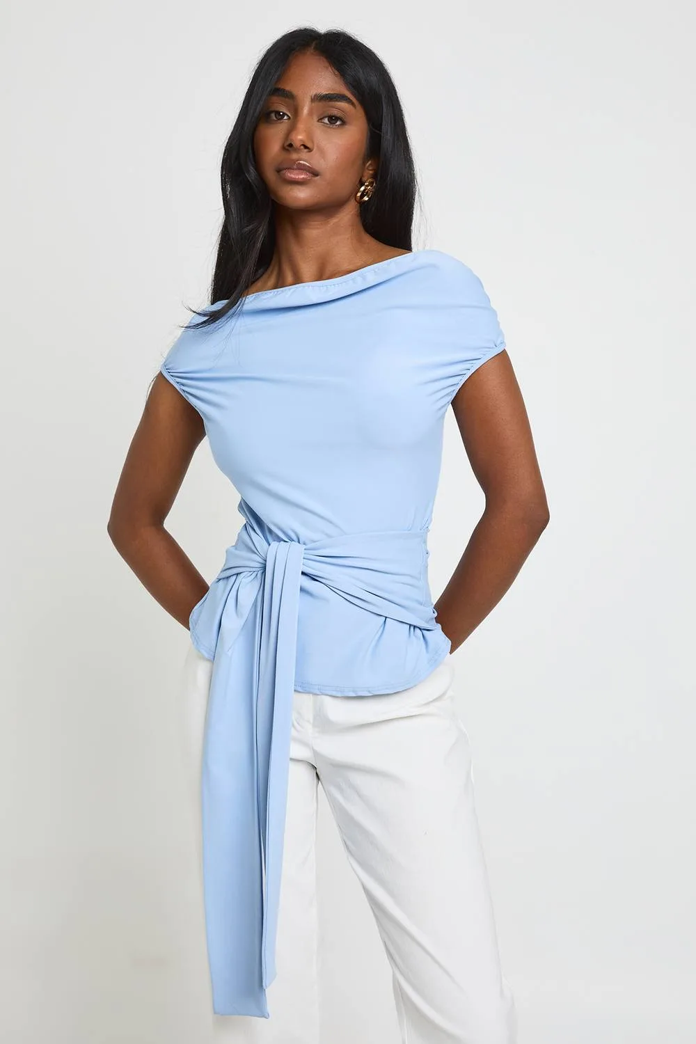 Tie Waist Off the Shoulder Top by boohoo