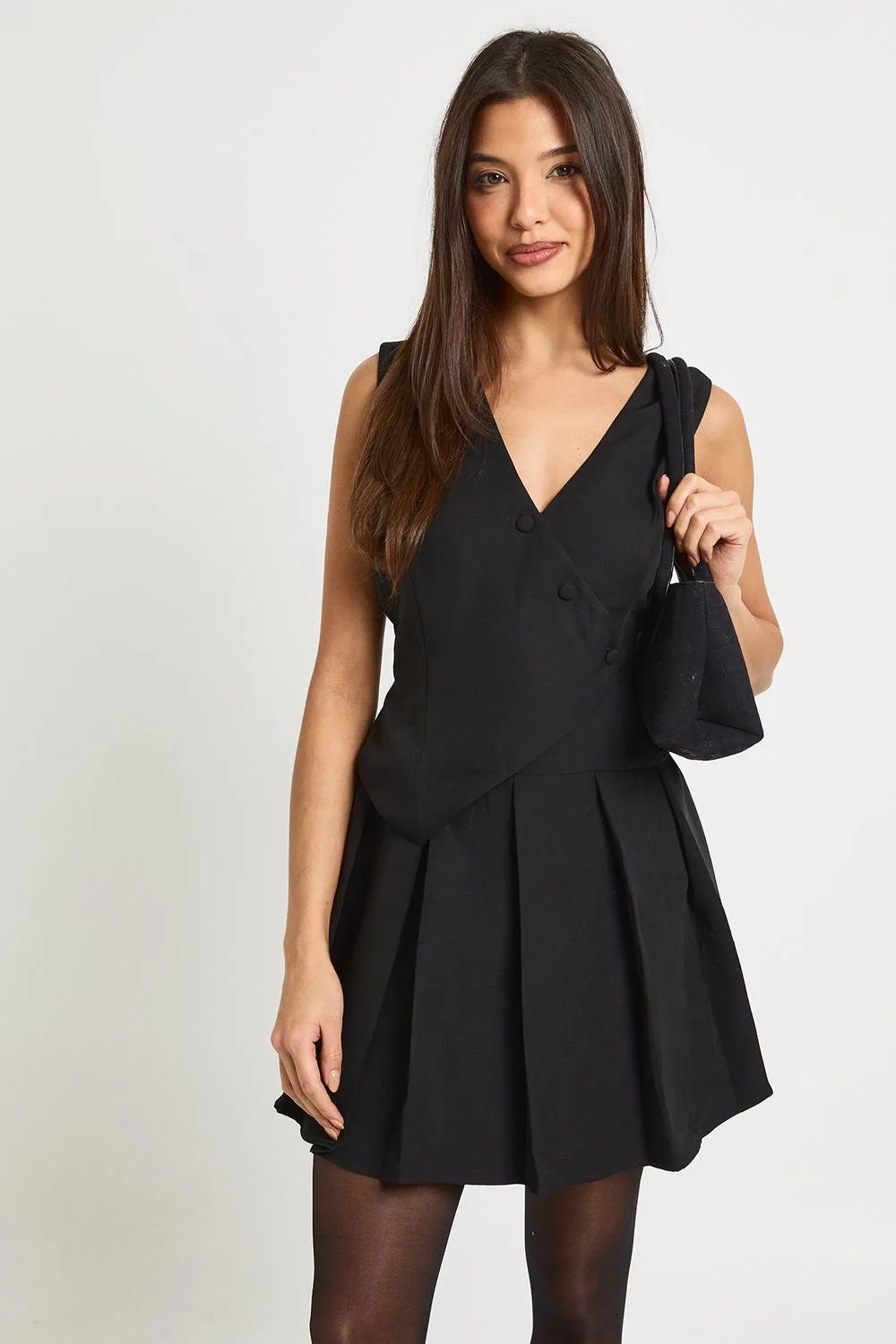 Waistcoat Pleated Skort Playsuit by boohoo