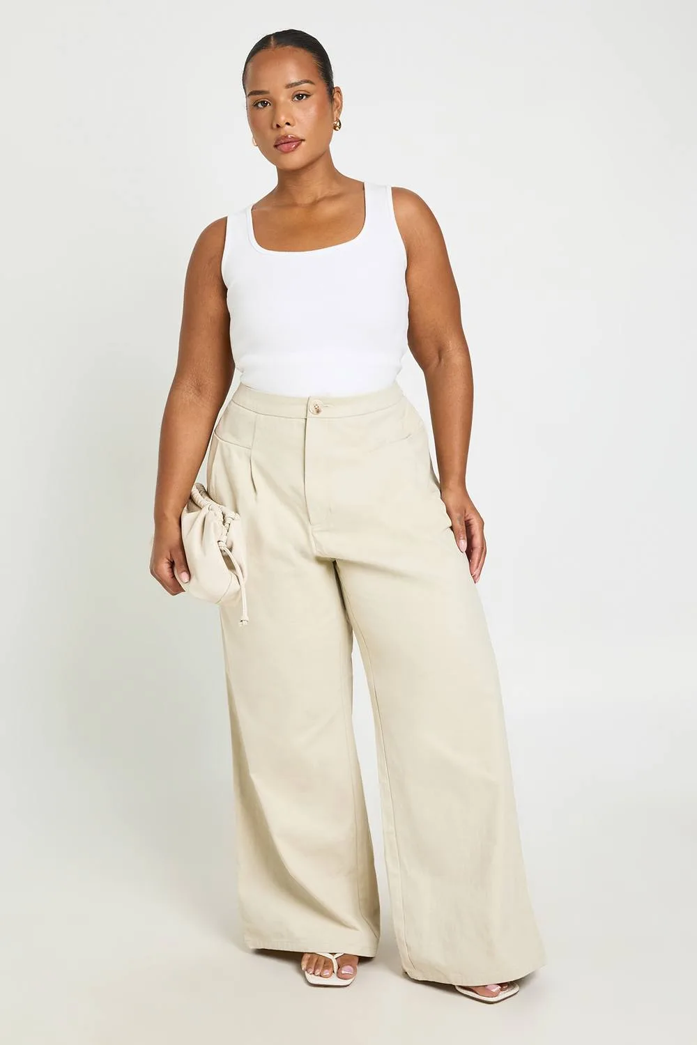 Cotton Twill Wide Leg Trousers
