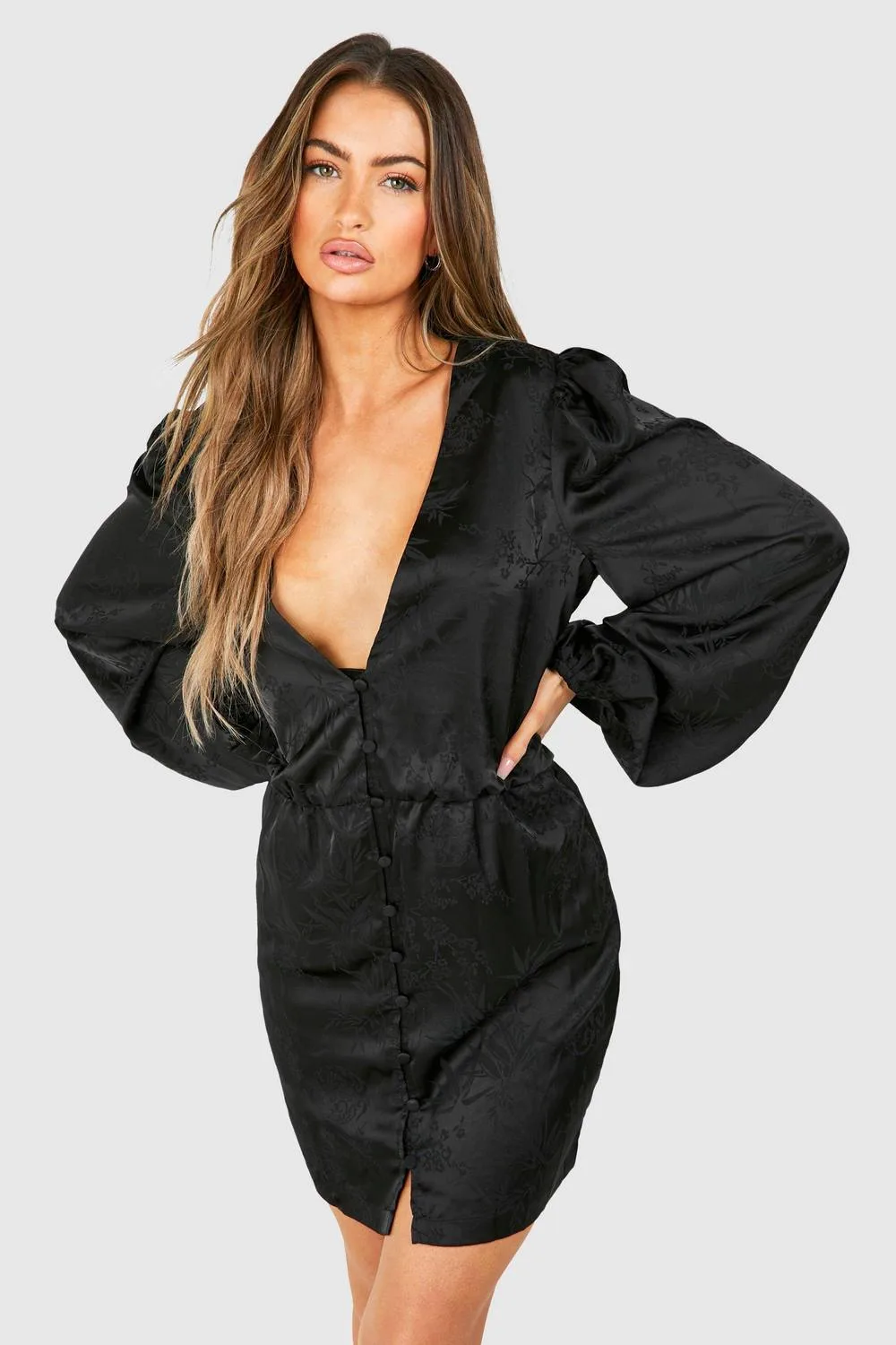 Jacquard Blouson Sleeve Mini Dress by boohoo