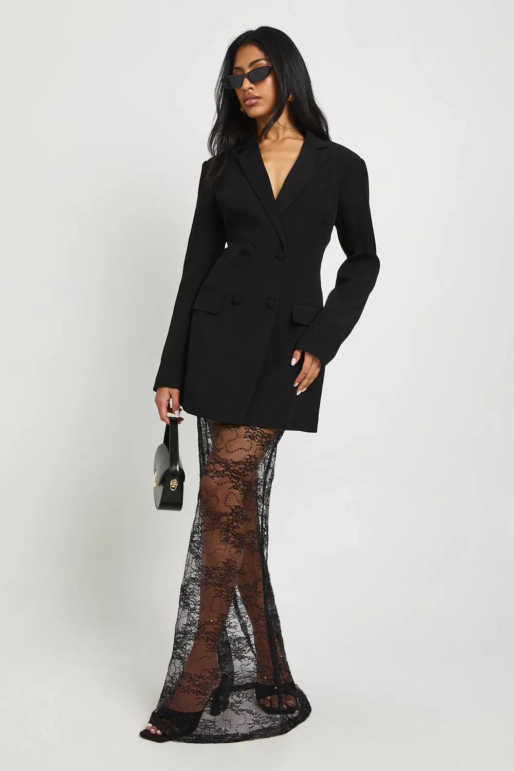 Lace Hem Blazer Dress by boohoo