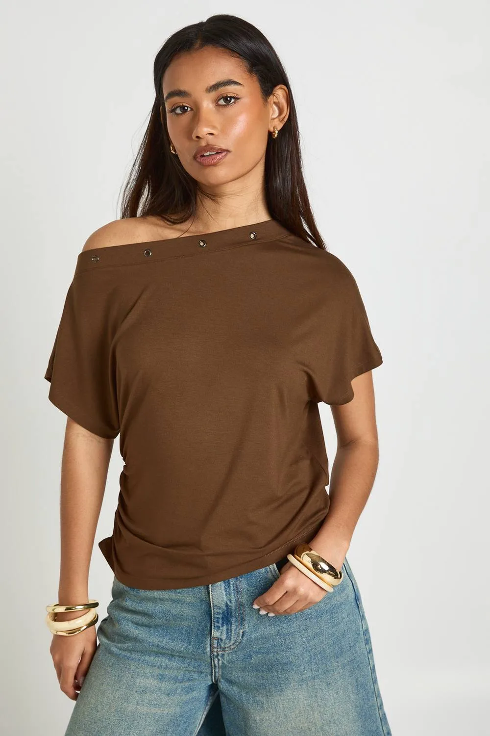 Eyelet Trim Off-The Shoulder Top by boohoo