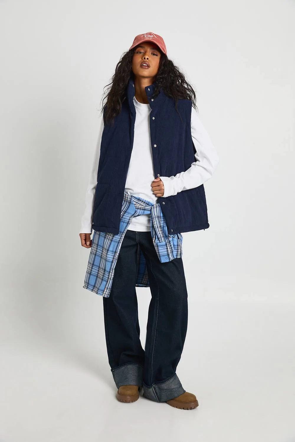 Cord Padded Gilet by boohoo