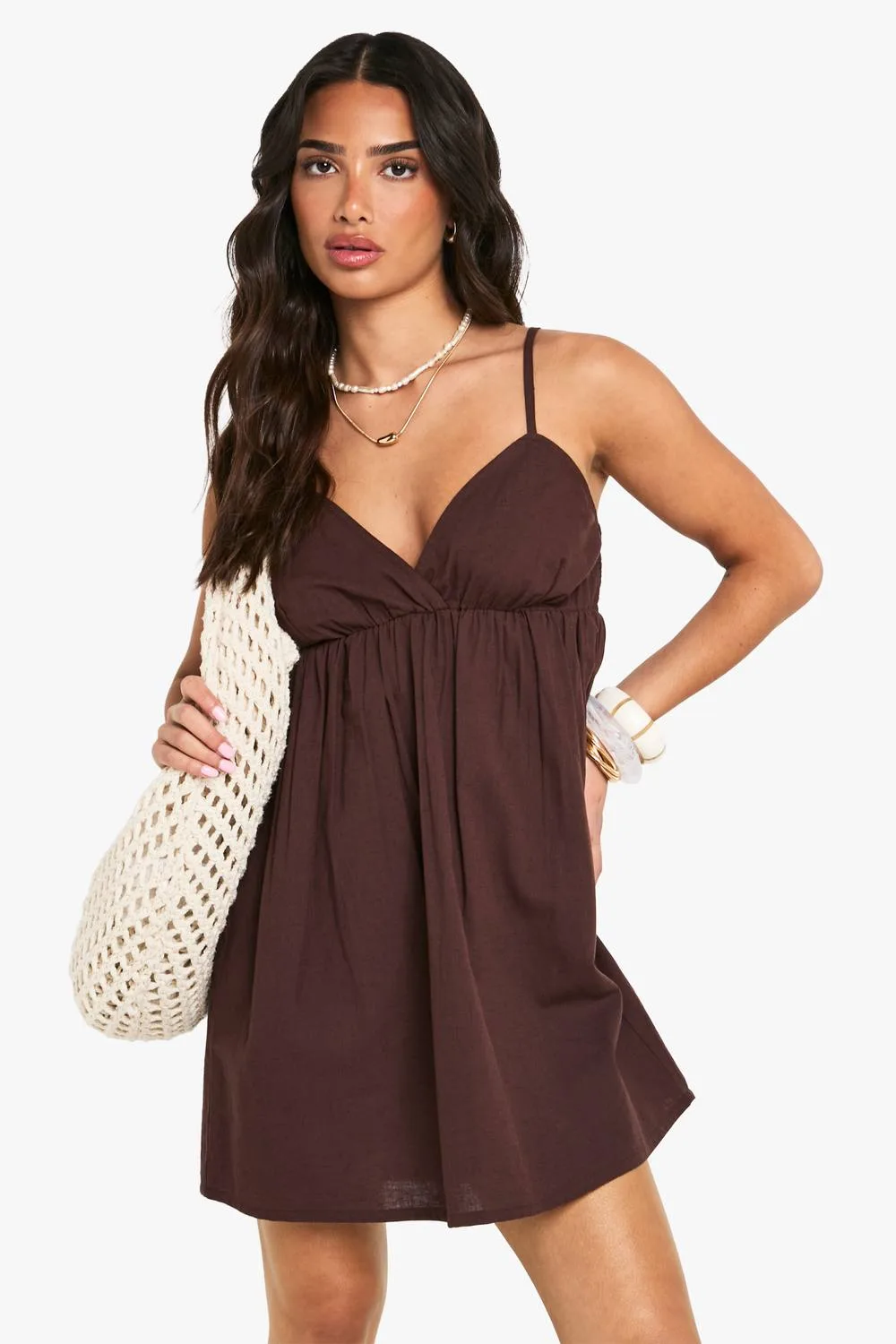 Linen Look Cami Swing Mini Dress by boohoo
