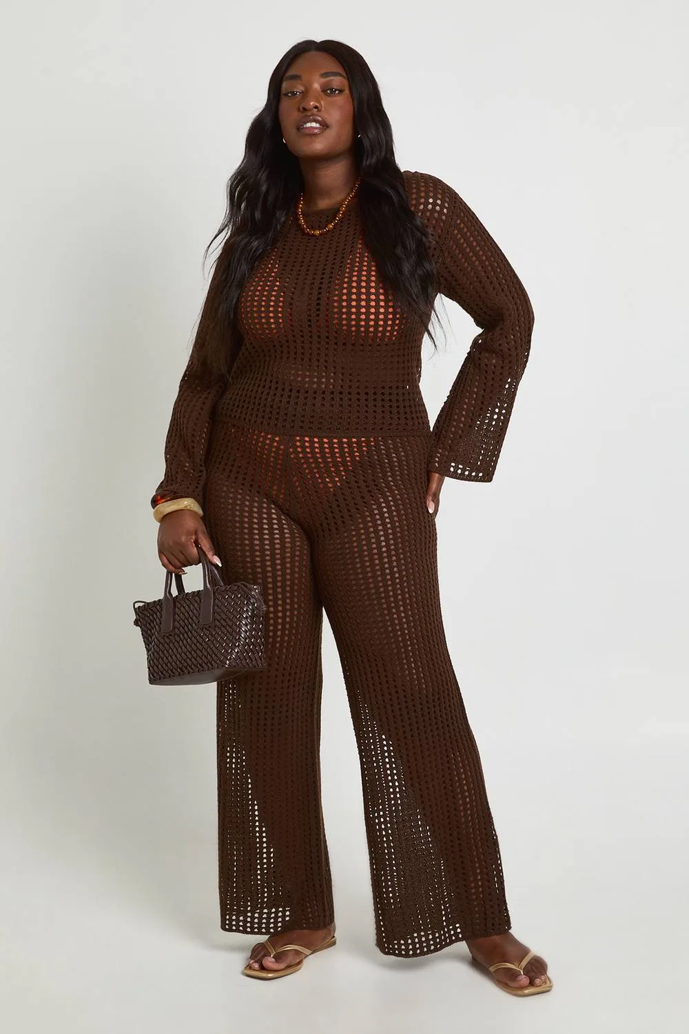 Beach Wide Leg Crochet Trouser by boohoo