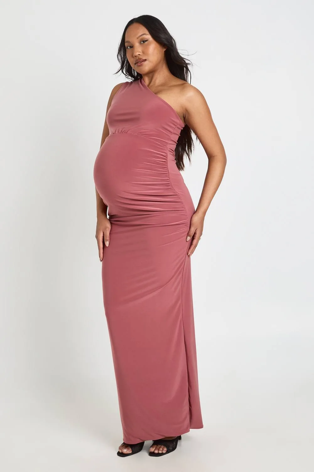Double Slinky One Shoulder Ruched Maxi Dress by boohoo