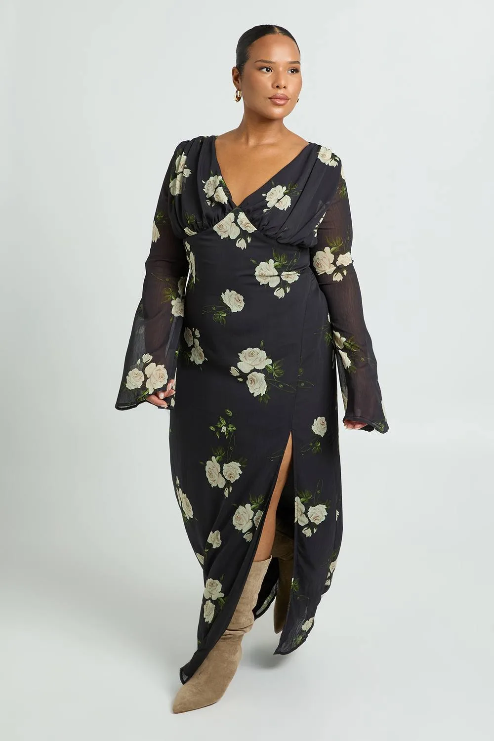 Floral Chiffon Plunge Maxi Dress by boohoo
