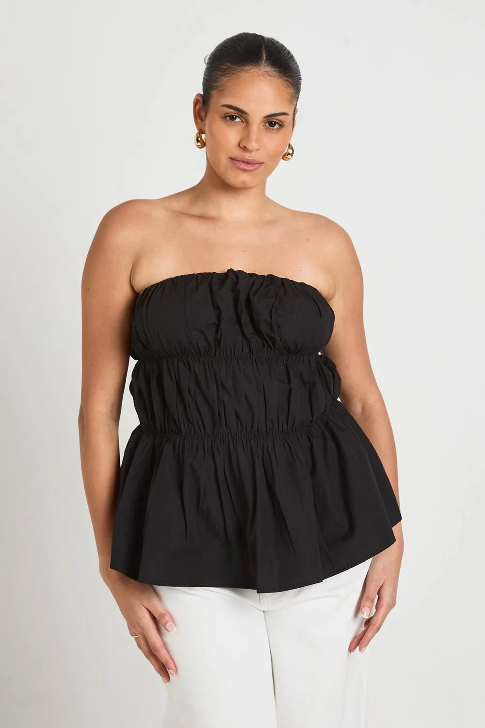 Poplin Shirred Bandeau Top by boohoo