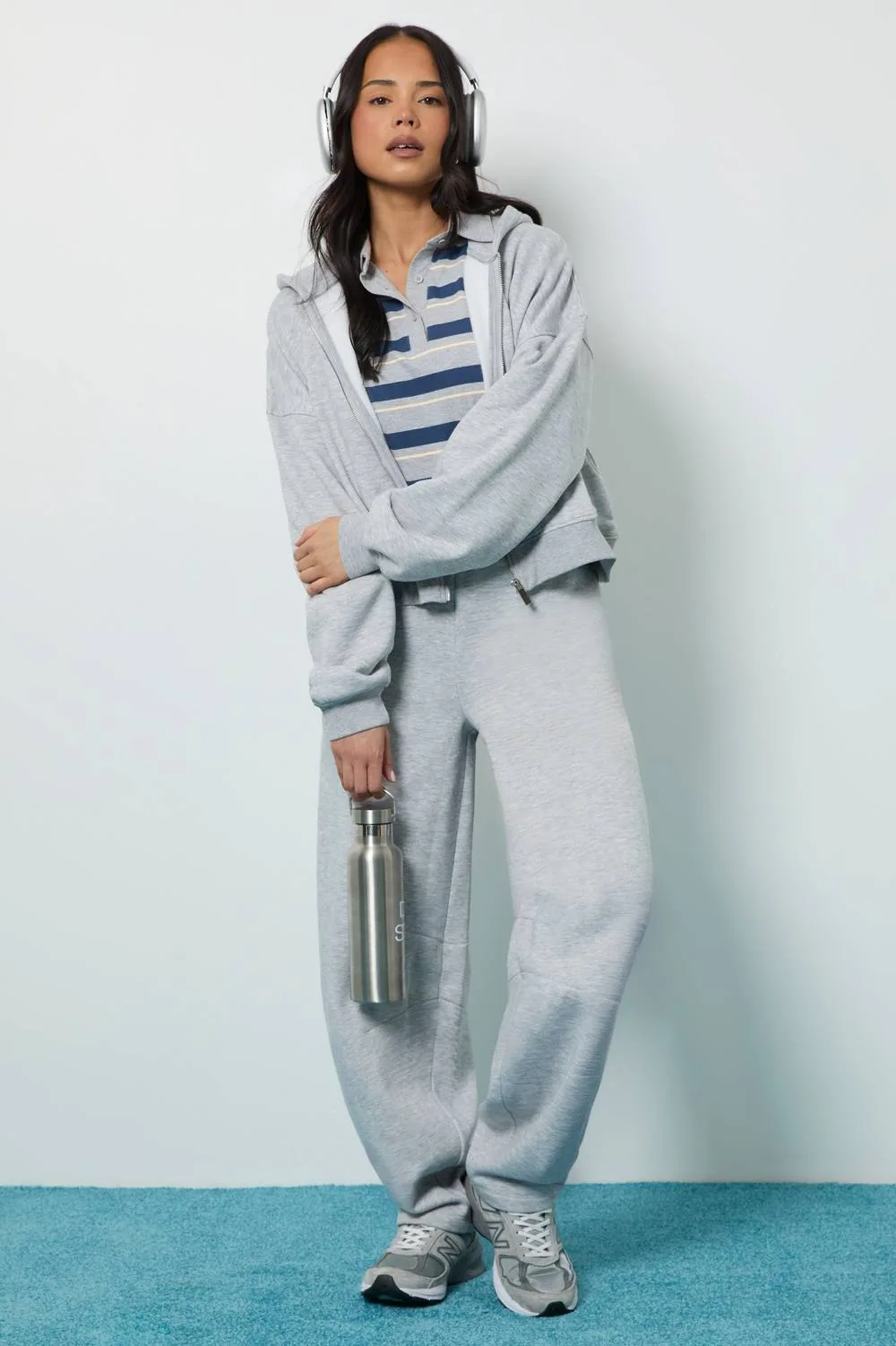Boxy Zip Through Hoodie & Barrel Leg Jogger Tracksuit by boohoo