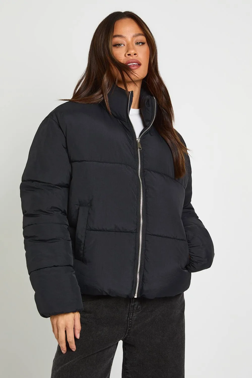 Tall Funnel Neck Puffer Jacket by boohoo