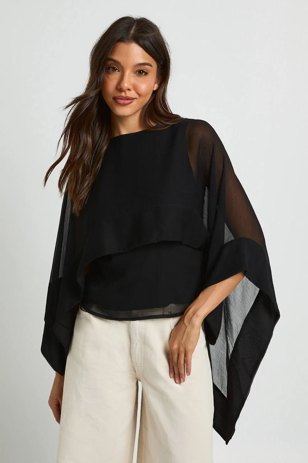 Chiffon Scarf Cape Blouse by boohoo