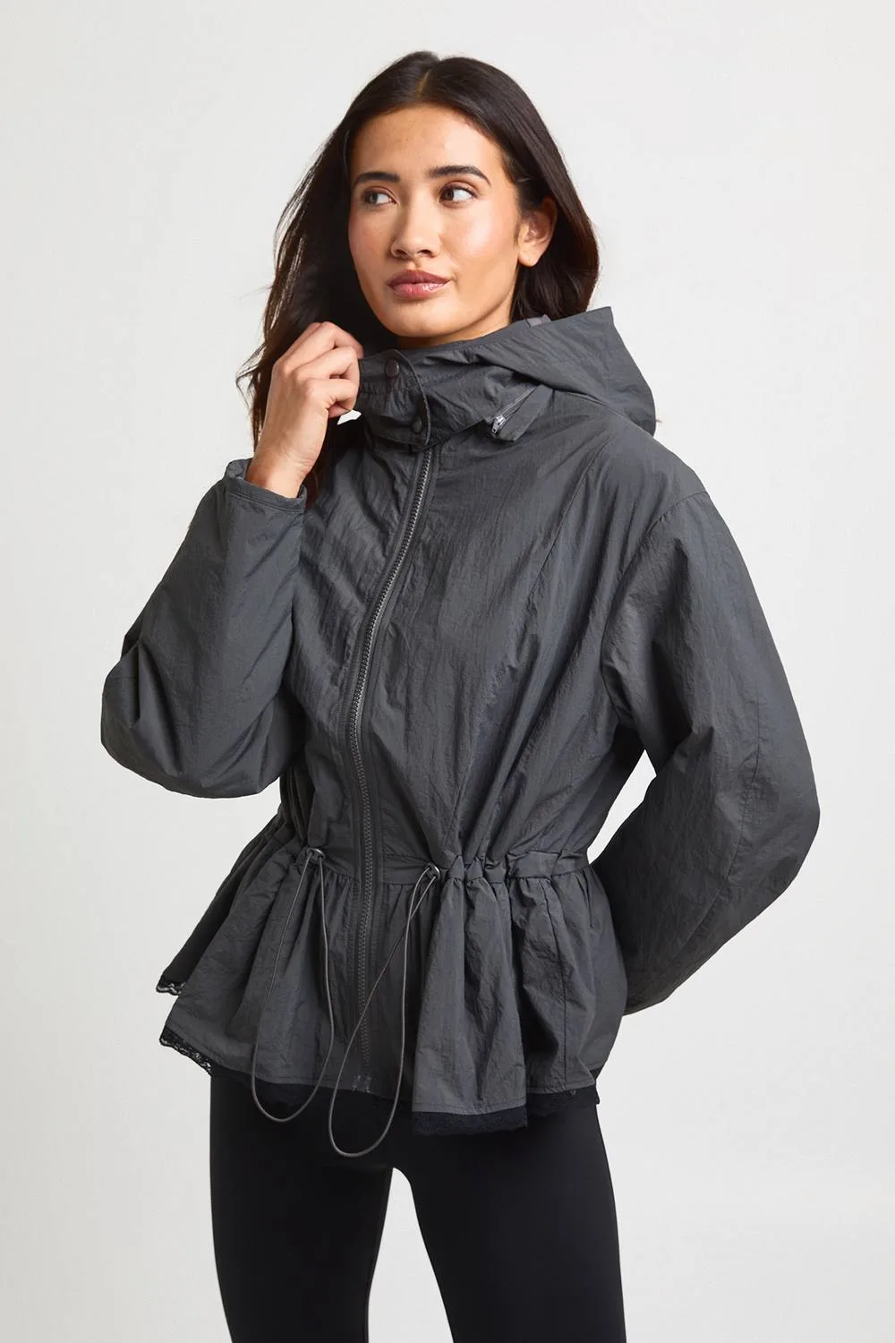 Funnel Neck Lace Trim Hem Jacket by boohoo