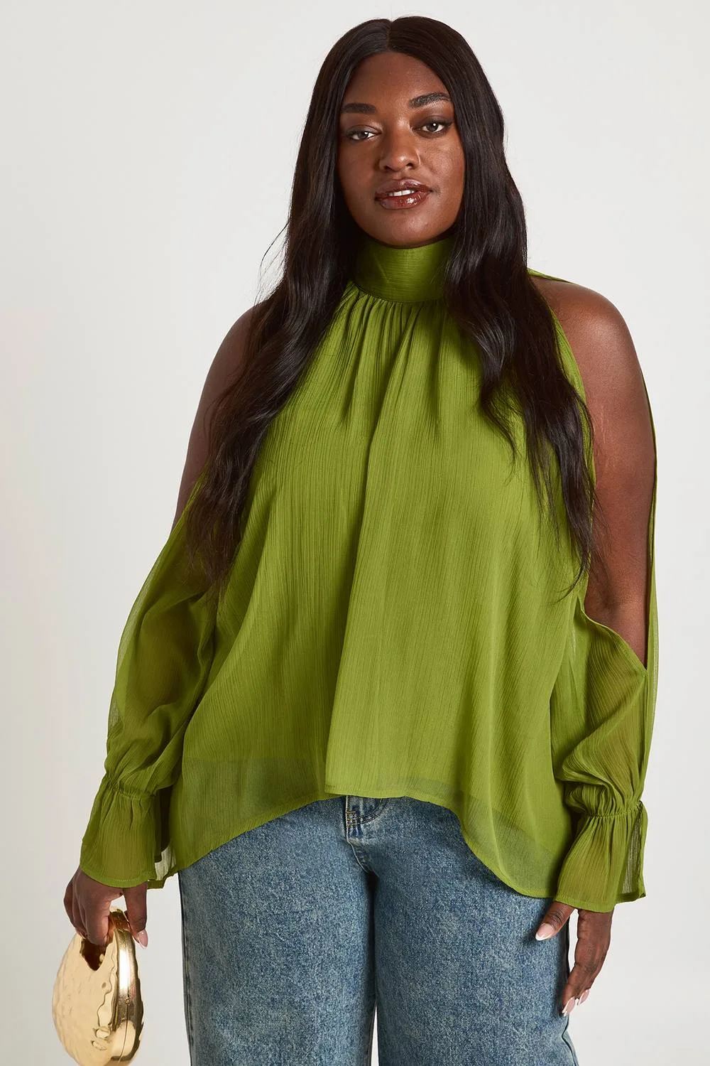 Chiffon Halterneck Long Sleeve Draped Blouse by boohoo