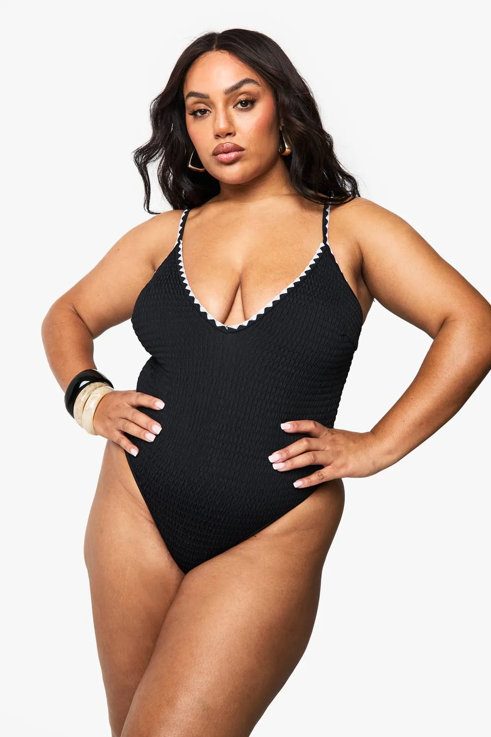 Contrast Stitch Scoop Swimsuit by boohoo