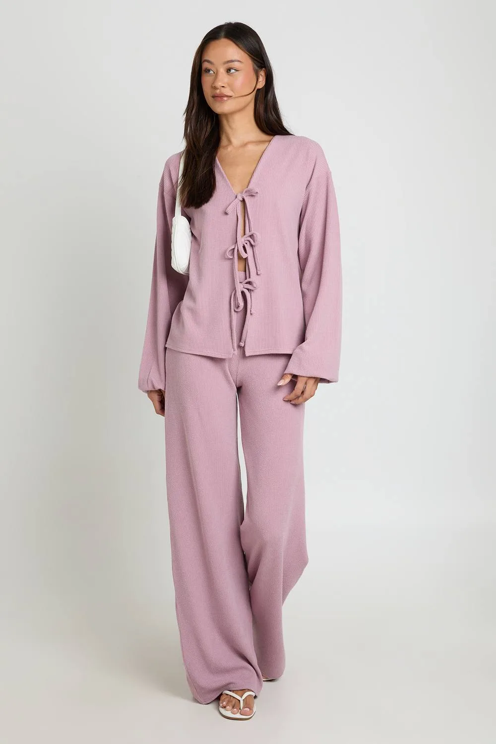 Tall Crinkle Tie Front Blouse & Trouser Co-Ord by boohoo