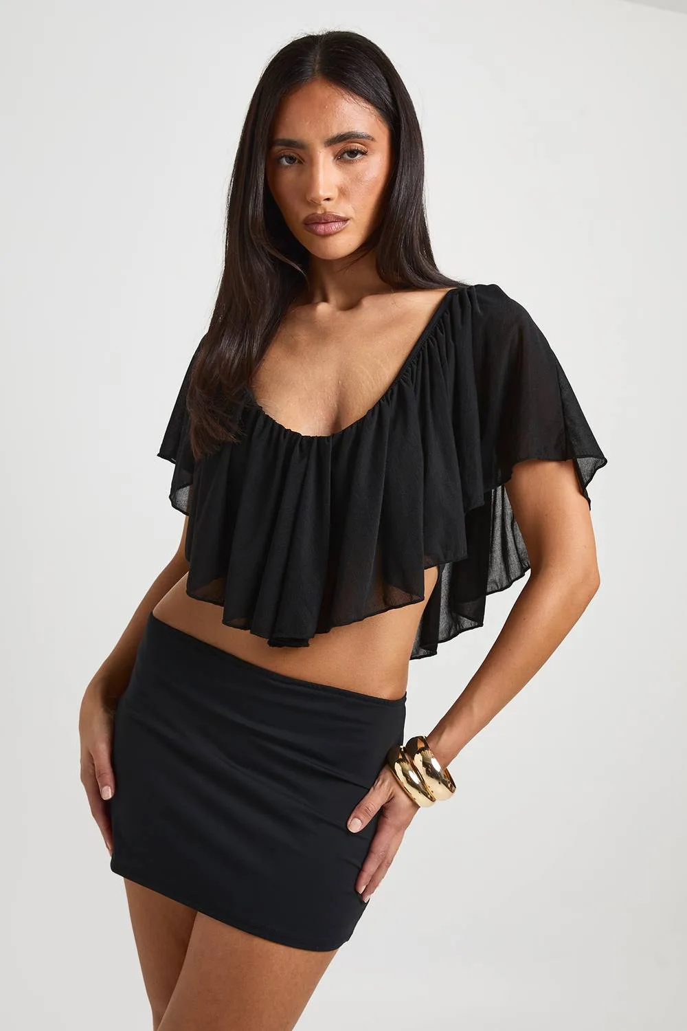 Frill Detail Plunge Top by boohoo