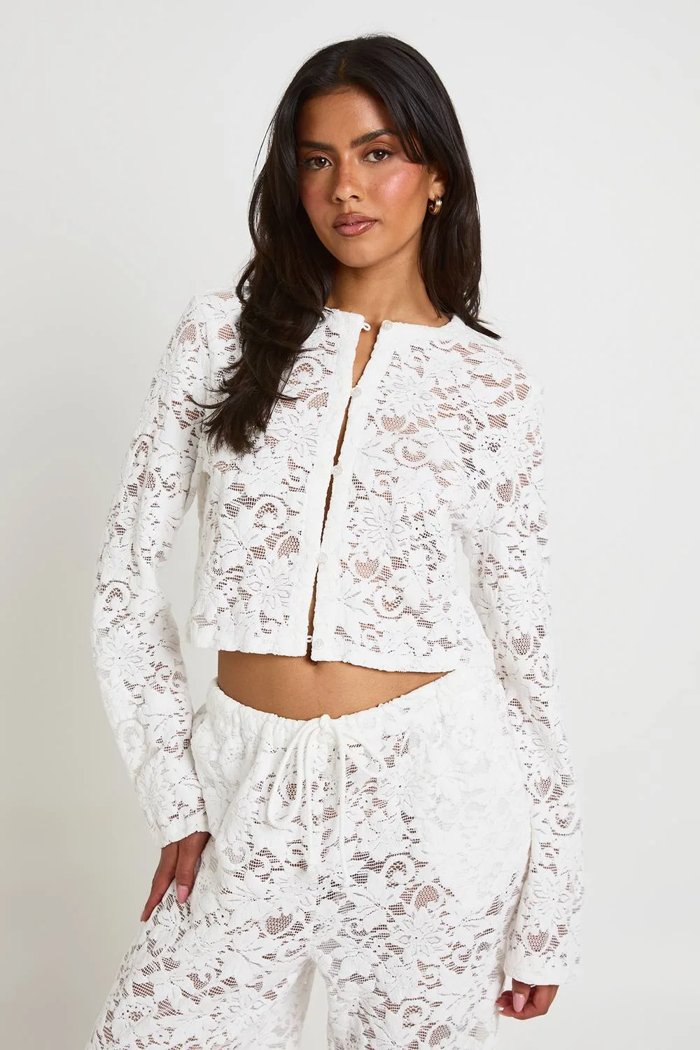 Lace Button Through Boxy Top by boohoo