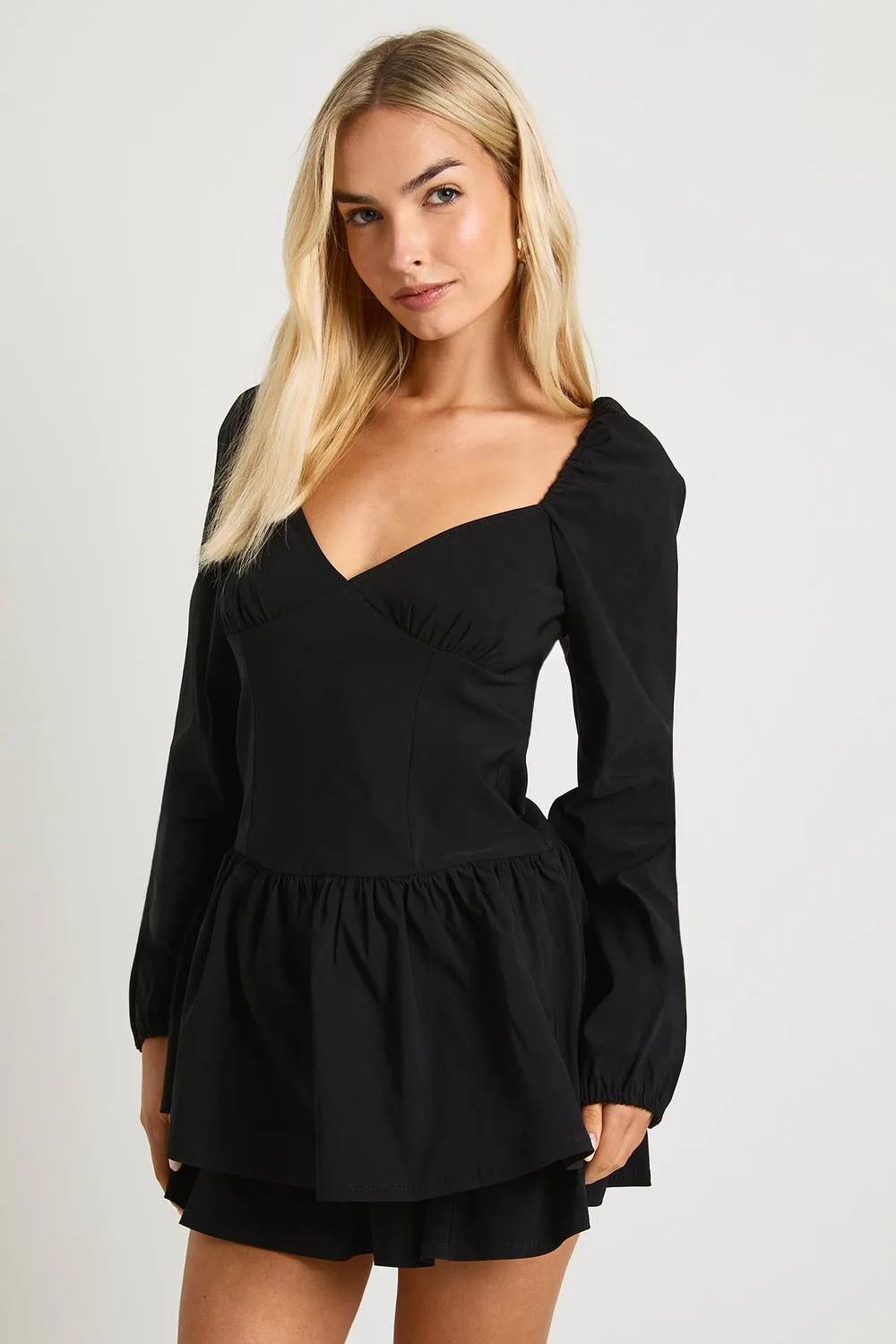 Frill Long Sleeve Milkmaid Mini Dress by boohoo