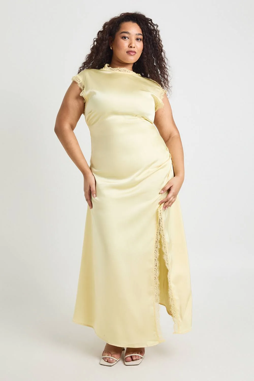Satin High Neck Maxi Dress with Lace Trim by boohoo