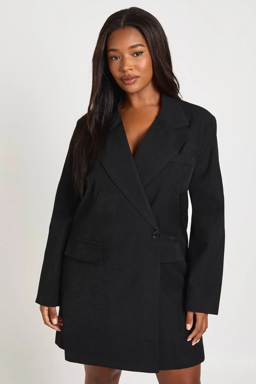Wrap Horn Button Oversized Blazer Dress