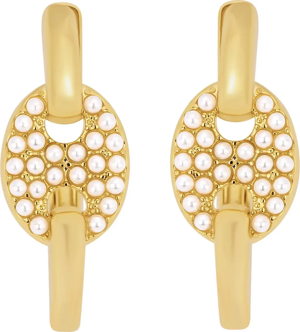 Modern Muse Faux Pearl Mariner Huggie Hoop Earrings by ATHRA LUXE