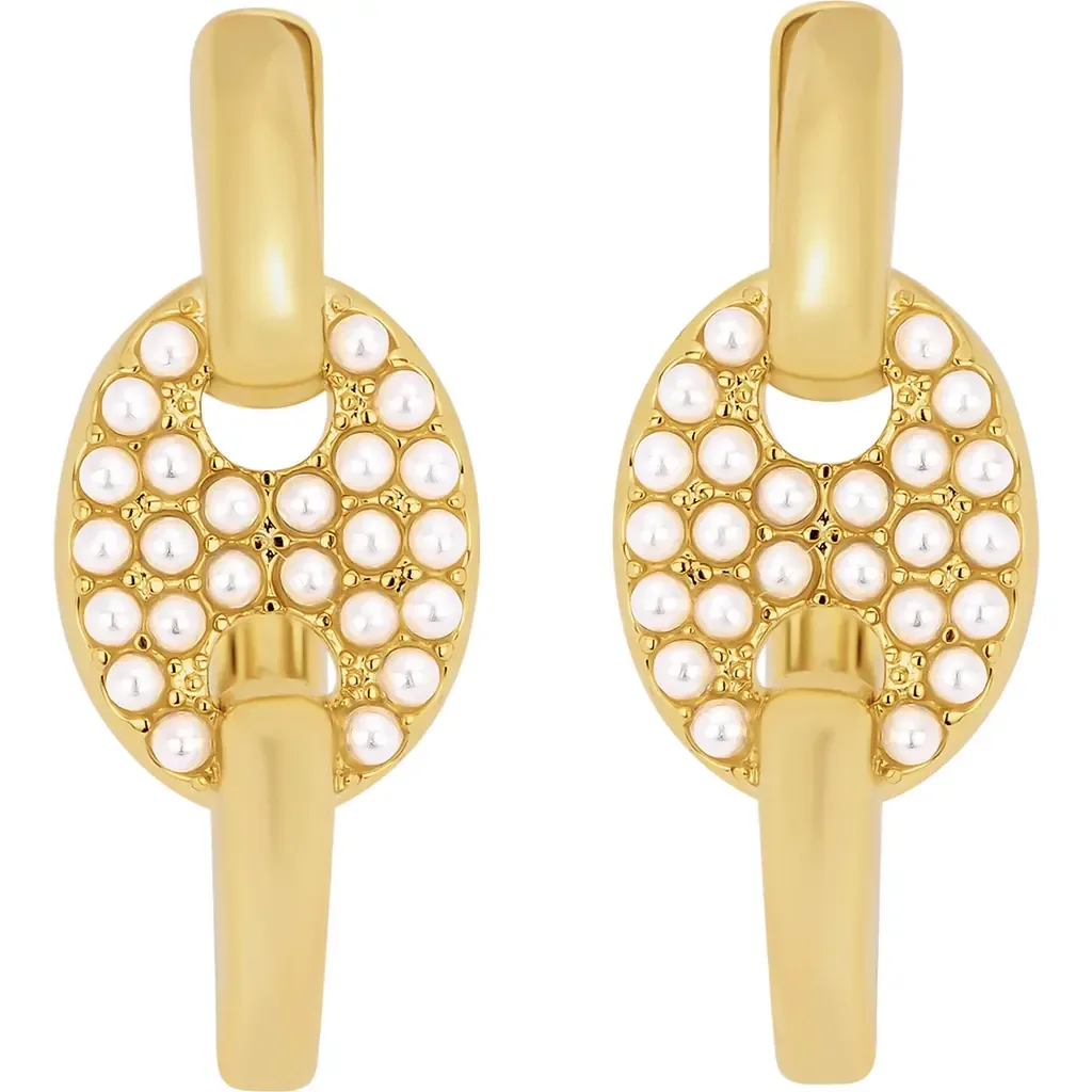 Modern Muse Faux Pearl Mariner Huggie Hoop Earrings by ATHRA LUXE