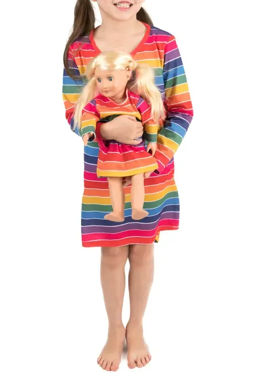 Rainbow Stripe Nightgown & Matching Doll Nightgown by Leveret