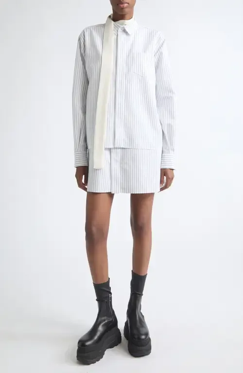 Layered Long Sleeve Poplin Dress with Satin Tie by Sacai