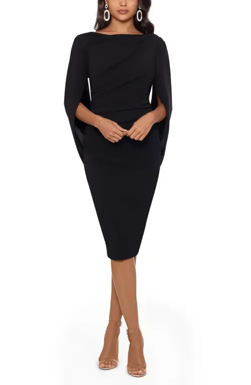 Cape Sleeve Crepe Sheath Dress