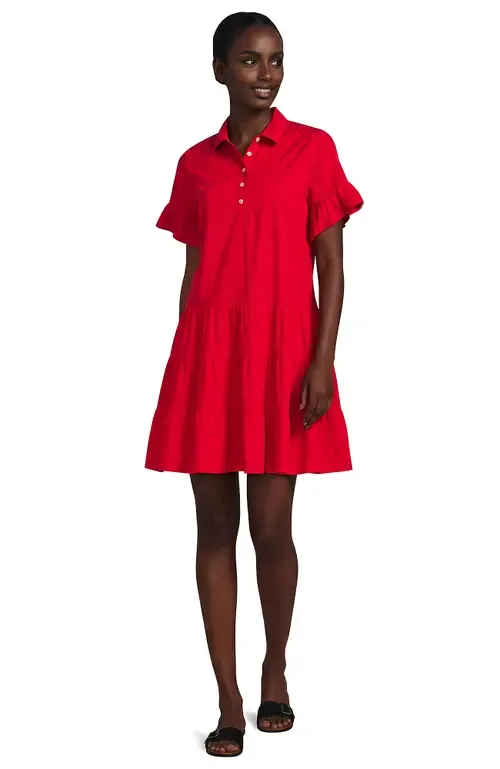 Poplin Flutter Sleeve Knee Length Popover Dress by Lands' End