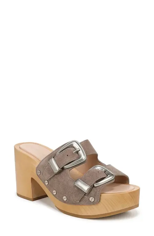 Halifax-2 Leather Slide Sandal in Bark Suede