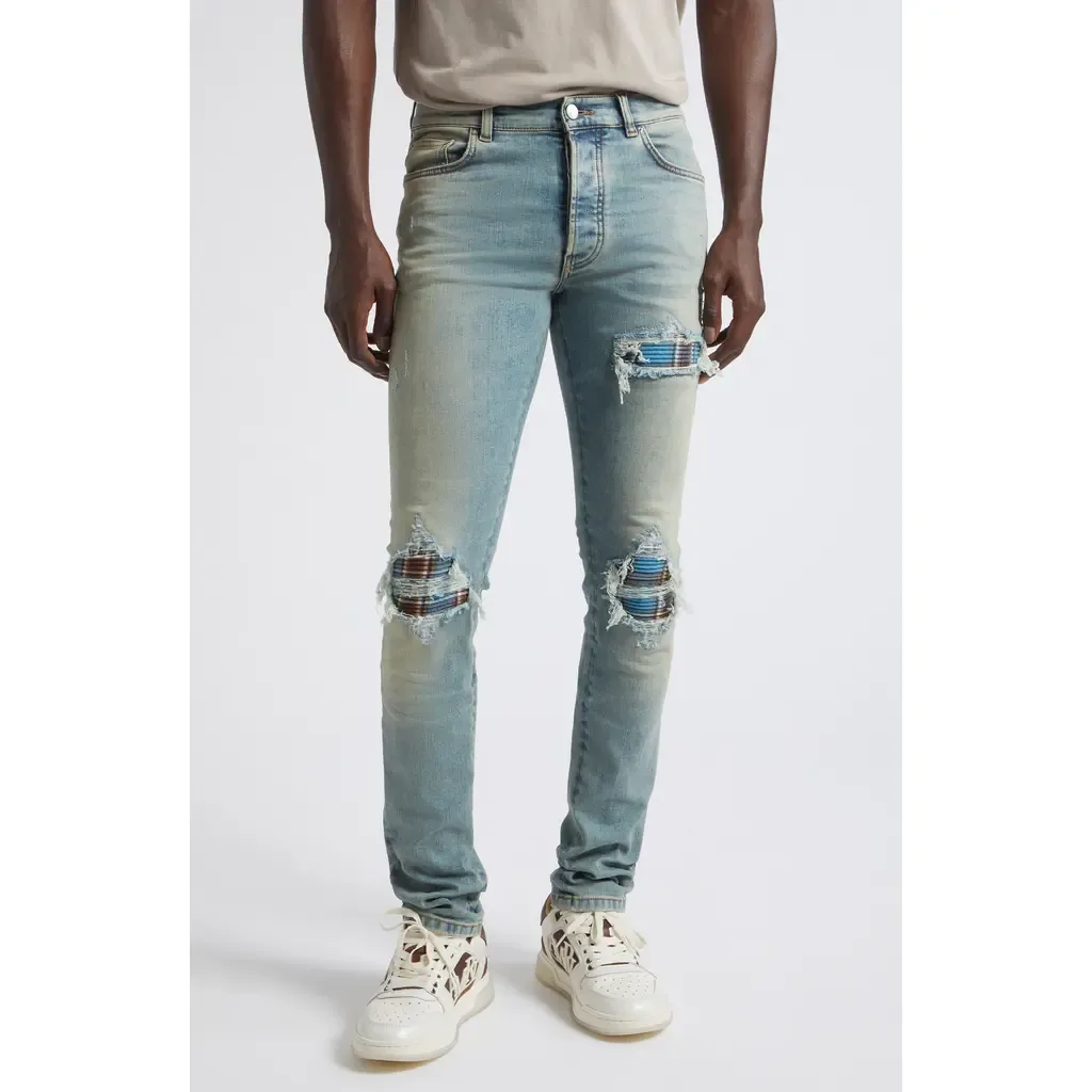 MX1 Flannel Patch Ripped Skinny Jeans by AMIRI