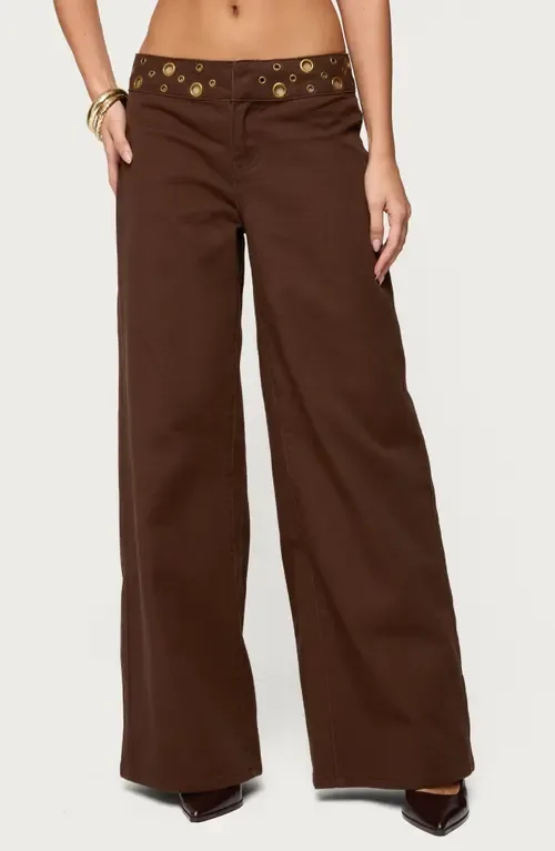 Mixed Grommet Low Rise Wide Leg Jeans