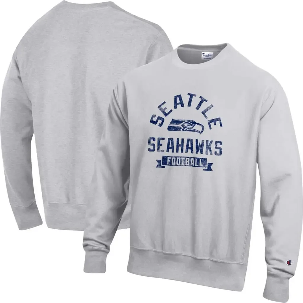 Champion Heather Gray Seattle Seahawks Reverse Weave Fleece Pullover Sweatshirt by Champion